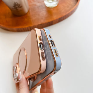 Auramma Collections Classy Rose Gold Solid Color Blue Red Black White Nude Pink Purple MagSafe Case iPhone 14 13 12 11 Pro Max Plus Mini