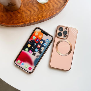 Auramma Collections Classy Rose Gold Solid Color Blue Red Black White Nude Pink Purple MagSafe Case iPhone 14 13 12 11 Pro Max Plus Mini
