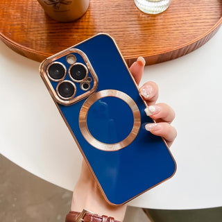 Auramma Collections Classy Rose Gold Solid Color Blue Red Black White Nude Pink Purple MagSafe Case iPhone 14 13 12 11 Pro Max Plus Mini
