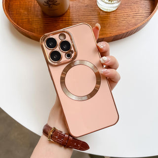 Auramma Collections Classy Rose Gold Solid Color Blue Red Black White Nude Pink Purple MagSafe Case iPhone 14 13 12 11 Pro Max Plus Mini