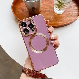 Auramma Collections Classy Rose Gold Solid Color Blue Red Black White Nude Pink Purple MagSafe Case iPhone 14 13 12 11 Pro Max Plus Mini