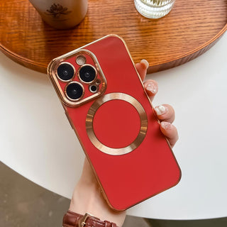 Auramma Collections Classy Rose Gold Solid Color Blue Red Black White Nude Pink Purple MagSafe Case iPhone 14 13 12 11 Pro Max Plus Mini