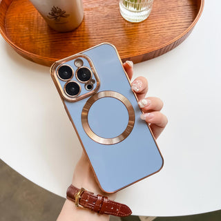 Auramma Collections Classy Rose Gold Solid Color Blue Red Black White Nude Pink Purple MagSafe Case iPhone 14 13 12 11 Pro Max Plus Mini
