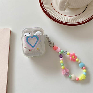 Auramma Collections Clear Glitter Y2K 90s Style Groovy Heart Colorful Flower Butterfly Beaded Charm Soft TPU Case AirPods 1 2 3 Pro