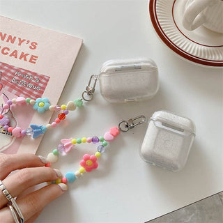 Auramma Collections Clear Glitter Y2K 90s Style Groovy Heart Colorful Flower Butterfly Beaded Charm Soft TPU Case AirPods 1 2 3 Pro