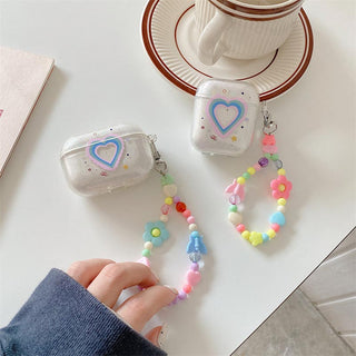 Auramma Collections Clear Glitter Y2K 90s Style Groovy Heart Colorful Flower Butterfly Beaded Charm Soft TPU Case AirPods 1 2 3 Pro