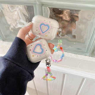 Auramma Collections Clear Glitter Y2K 90s Style Groovy Heart Colorful Flower Butterfly Beaded Charm Soft TPU Case AirPods 1 2 3 Pro