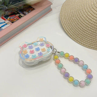 Auramma Collections Clear Oversized Bear Head Shaped Colorful AirPods Case With Matching Beaded Charm
