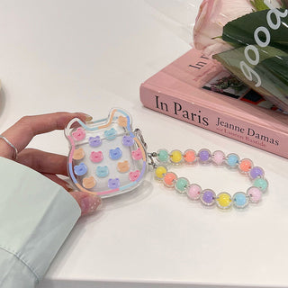 Auramma Collections Clear Oversized Bear Head Shaped Colorful AirPods Case With Matching Beaded Charm