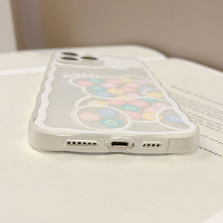 Auramma Collections Clear Wavy White Melting Colorful Flower Bear Outline TPU Case iPhone 14 13 12 11 Pro Max Plus Mini