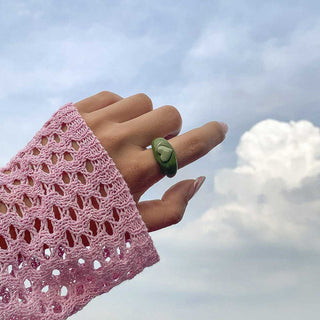 Auramma Collections 2022 Hottest Trend Color Block Bicolor Purple Orange Green Hot Pink Dark Red Coffee Resin Rings