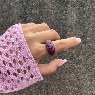 Auramma Collections 2022 Hottest Trend Color Block Bicolor Purple Orange Green Hot Pink Dark Red Coffee Resin Rings