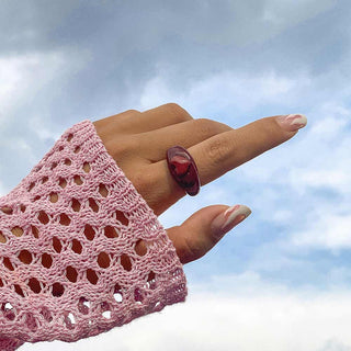 Auramma Collections 2022 Hottest Trend Color Block Bicolor Purple Orange Green Hot Pink Dark Red Coffee Resin Rings