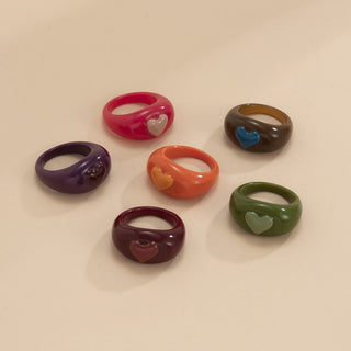 Auramma Collections 2022 Hottest Trend Color Block Bicolor Purple Orange Green Hot Pink Dark Red Coffee Resin Rings