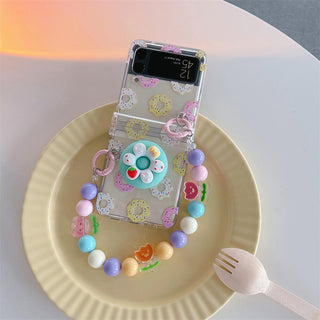 Auramma Collections Colorful Sprinkles Donut Design Matching Pop Socket Colorful Flower Beaded Charm Soft TPU Case Samsung Galaxy Z Flip 3 4