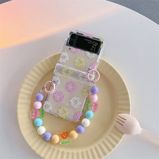 Auramma Collections Colorful Sprinkles Donut Design Matching Pop Socket Colorful Flower Beaded Charm Soft TPU Case Samsung Galaxy Z Flip 3 4