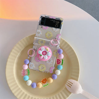 Auramma Collections Colorful Sprinkles Donut Design Matching Pop Socket Colorful Flower Beaded Charm Soft TPU Case Samsung Galaxy Z Flip 3 4