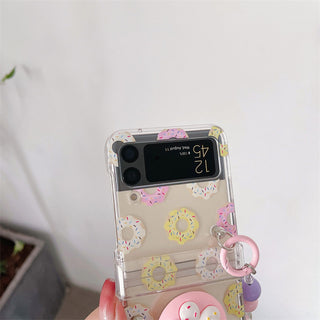 Auramma Collections Colorful Sprinkles Donut Design Matching Pop Socket Colorful Flower Beaded Charm Soft TPU Case Samsung Galaxy Z Flip 3 4