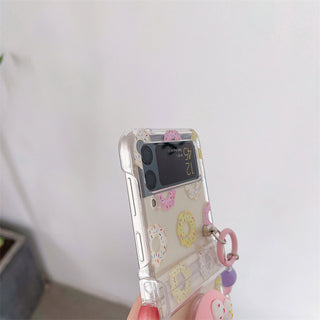 Auramma Collections Colorful Sprinkles Donut Design Matching Pop Socket Colorful Flower Beaded Charm Soft TPU Case Samsung Galaxy Z Flip 3 4