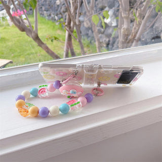 Auramma Collections Colorful Sprinkles Donut Design Matching Pop Socket Colorful Flower Beaded Charm Soft TPU Case Samsung Galaxy Z Flip 3 4