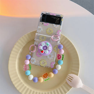 Auramma Collections Colorful Sprinkles Donut Design Matching Pop Socket Colorful Flower Beaded Charm Soft TPU Case Samsung Galaxy Z Flip 3 4