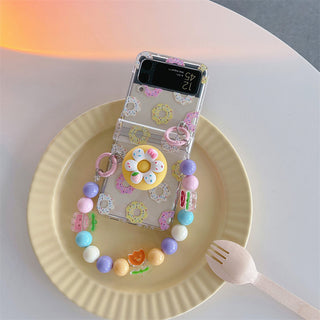 Auramma Collections Colorful Sprinkles Donut Design Matching Pop Socket Colorful Flower Beaded Charm Soft TPU Case Samsung Galaxy Z Flip 3 4