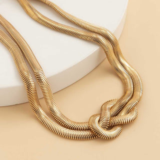 Auramma Collections Cool Punk Bold Knotted Design Silver Gold Plated Herringbone Snake Flat Surface Choker Necklace