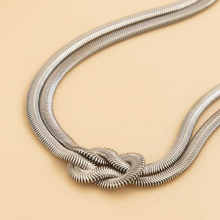 Auramma Collections Cool Punk Bold Knotted Design Silver Gold Plated Herringbone Snake Flat Surface Choker Necklace