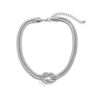 Auramma Collections Cool Punk Bold Knotted Design Silver Gold Plated Herringbone Snake Flat Surface Choker Necklace