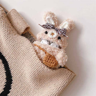 Auramma Collections Cozy Soft Plush Brown Ribbon Removable Bag Rabbit Bunny AirPods 1 2 3 Pro TPU Case