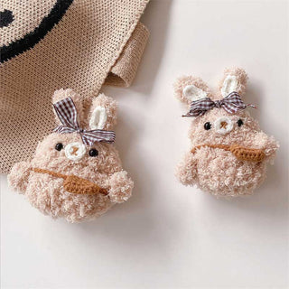 Auramma Collections Cozy Soft Plush Brown Ribbon Removable Bag Rabbit Bunny AirPods 1 2 3 Pro TPU Case