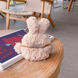 Auramma Collections Cozy Soft Plush Brown Ribbon Removable Bag Rabbit Bunny AirPods 1 2 3 Pro TPU Case