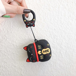 Auramma Collections Cute 3D Black White Red Japanese Lucky Cat Silicone Case For AirPods 1 2 3 Pro