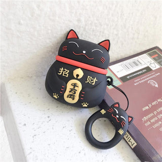 Auramma Collections Cute 3D Black White Red Japanese Lucky Cat Silicone Case For AirPods 1 2 3 Pro