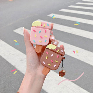 Auramma Collections Cute 3D Pink Strawberry Chocolate Ice Cream Bar Silicone Case for AirPods