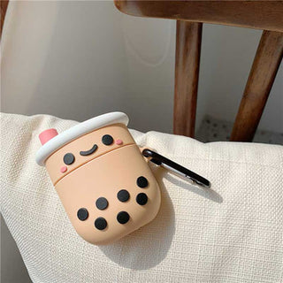Auramma Collections Cute Funny 3D Blushing Boba Bubble Tea Silicone Case for AirPods 1 2 3 Pro