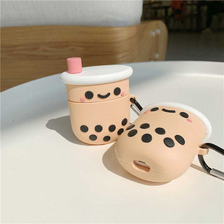 Auramma Collections Cute Funny 3D Blushing Boba Bubble Tea Silicone Case for AirPods 1 2 3 Pro