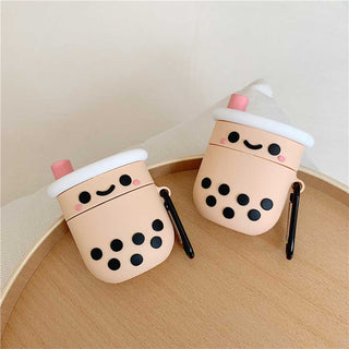 Auramma Collections Cute Funny 3D Blushing Boba Bubble Tea Silicone Case for AirPods 1 2 3 Pro