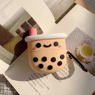 Auramma Collections Cute Funny 3D Blushing Boba Bubble Tea Silicone Case for AirPods 1 2 3 Pro