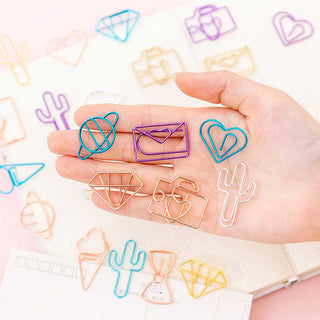 Auramma Collections Color Coated Heart Cactus Camera Diamond Bow Ice Cream Letter Planet Paper Clip