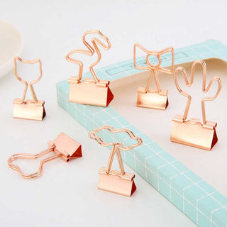 Auramma Collections Cute Bow Cat Heart Lips Flamingo Shape Rose Gold Binder Clips