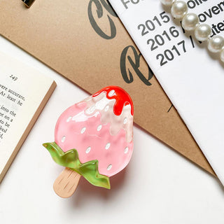 Auramma Collections Cute Resin Fruit Pineapple Yellow Pink Peach Red Strawberry Orange Popsicle Pull Out Phone Grip