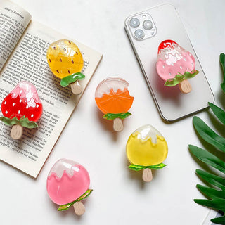 Auramma Collections Cute Resin Fruit Pineapple Yellow Pink Peach Red Strawberry Orange Popsicle Pull Out Phone Grip