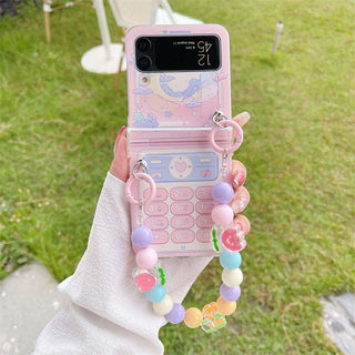 Auramma Collections Cute Dreamy Illustration Y2K Style Pink Blue Purple Cloud Moon Hearts Planet Stars Boat Design Colorful Flower Beaded Charm Soft TPU Case Samsung Galaxy Z Flip 3 4