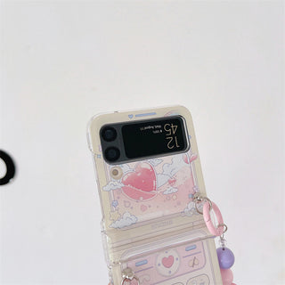 Auramma Collections Cute Dreamy Illustration Y2K Style Pink Blue Purple Cloud Moon Hearts Planet Stars Boat Design Colorful Flower Beaded Charm Soft TPU Case Samsung Galaxy Z Flip 3 4