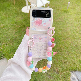 Auramma Collections Cute Dreamy Illustration Y2K Style Pink Blue Purple Cloud Moon Hearts Planet Stars Boat Design Colorful Flower Beaded Charm Soft TPU Case Samsung Galaxy Z Flip 3 4