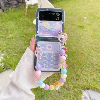 Auramma Collections Cute Dreamy Illustration Y2K Style Pink Blue Purple Cloud Moon Hearts Planet Stars Boat Design Colorful Flower Beaded Charm Soft TPU Case Samsung Galaxy Z Flip 3 4