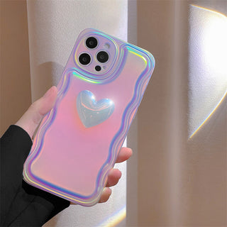 Auramma Collections Cute Wavy Style Radiant Color Soft 3D White Heart TPU Case iPhone 15 14 13 12 11 Pro Max Plus