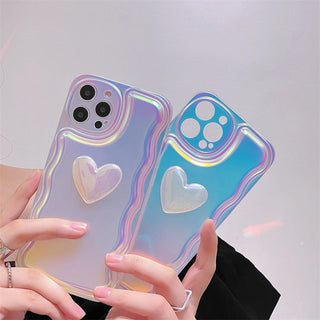 Auramma Collections Cute Wavy Style Radiant Color Soft 3D White Heart TPU Case iPhone 15 14 13 12 11 Pro Max Plus