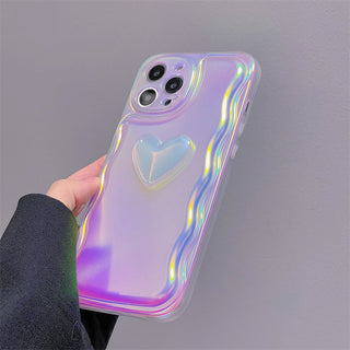 Auramma Collections Cute Wavy Style Radiant Color Soft 3D White Heart TPU Case iPhone 15 14 13 12 11 Pro Max Plus